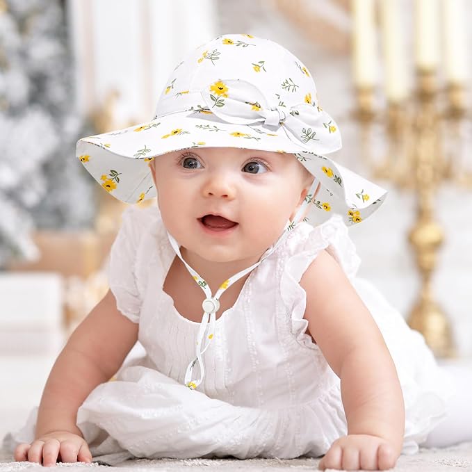 Baby Girl Sun Hat with UPF 50+ Outdoor Adjustable Beach Hat with Wide Brim Bucket Hats