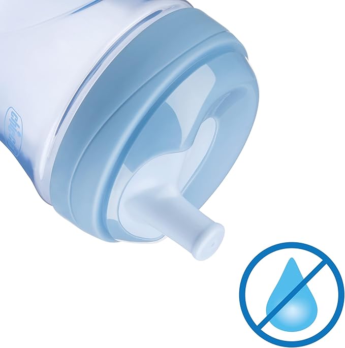 Chicco Sport Spout Trainer with Semi-Firm, Bite-Resistant Spout and Spill-Free Lid 9oz. | Top-Rack Dishwasher Safe | Easy to Hold with Ergonomic Indents | Pale Blue/Teal, 2pk | 9+ months