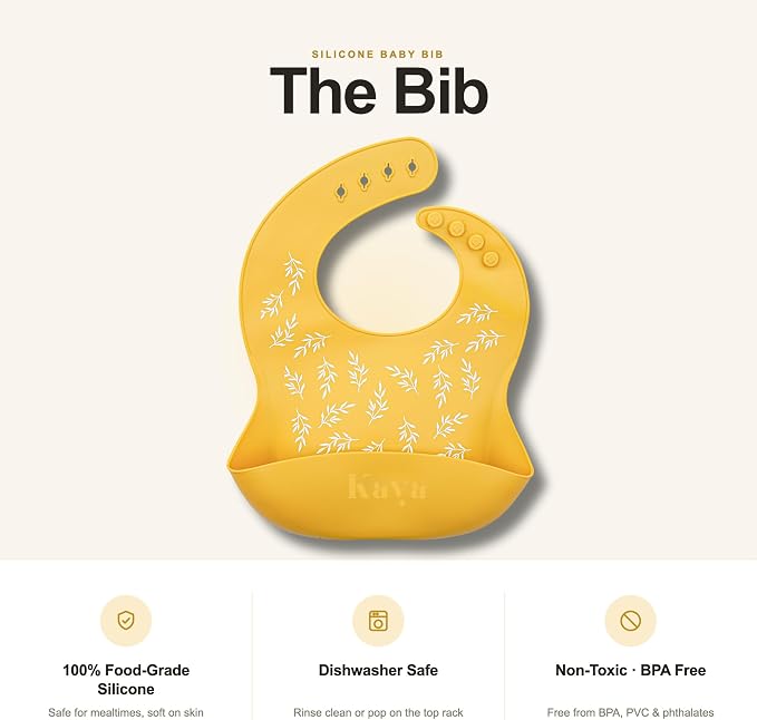 Kaya Silicone Baby Bib Pack of 2, BPA-Free Waterproof Food Catcher, Adjustable - Image 5