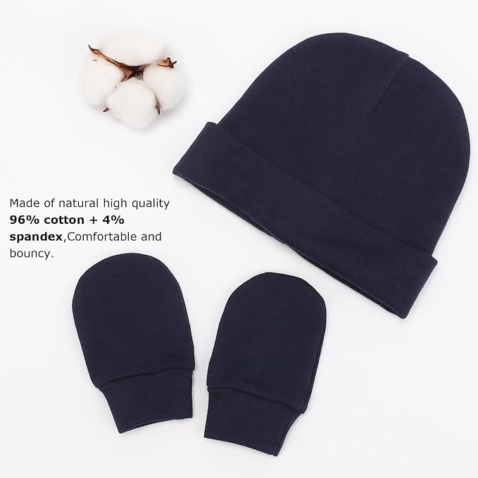 BQUBO Baby Hats and Mittens Infant Cotton Beanie Gloves No Scratch Set Newborn - Image 6