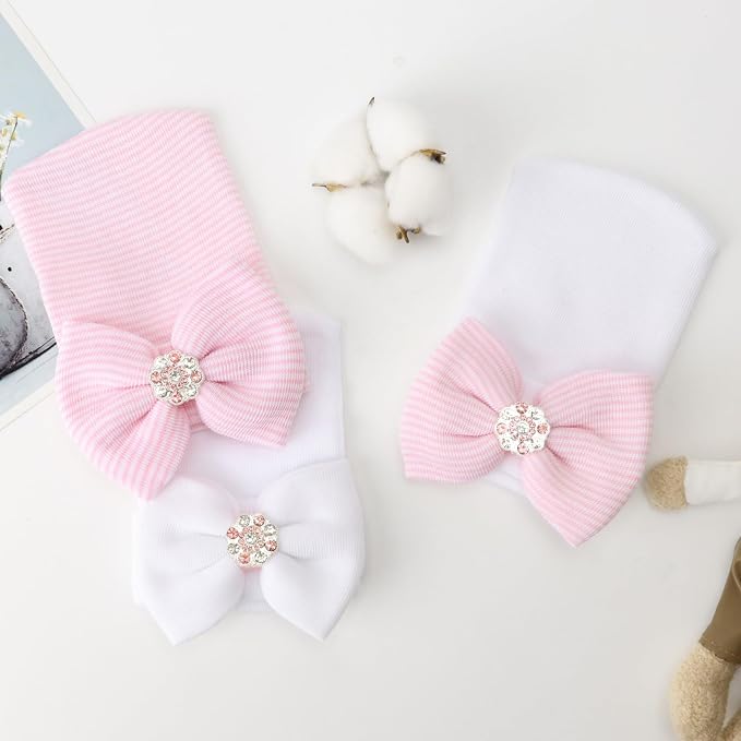 Newborn Baby Girl Hats with Bow No Scratch Cotton Toddler Infant Hat Beanie - Image 7