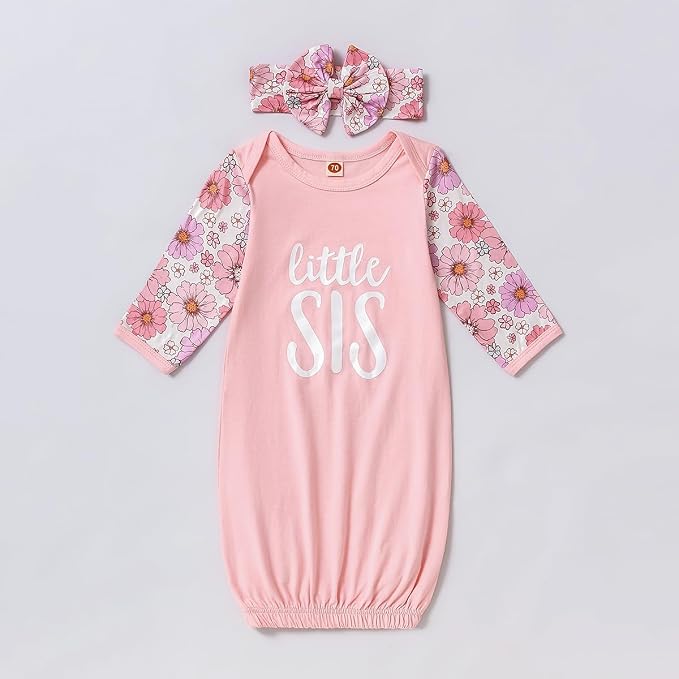 AMAWMW Newborn Baby Girl Little Sister Sleeper Gown Stripe Long Sleeve - Image 5