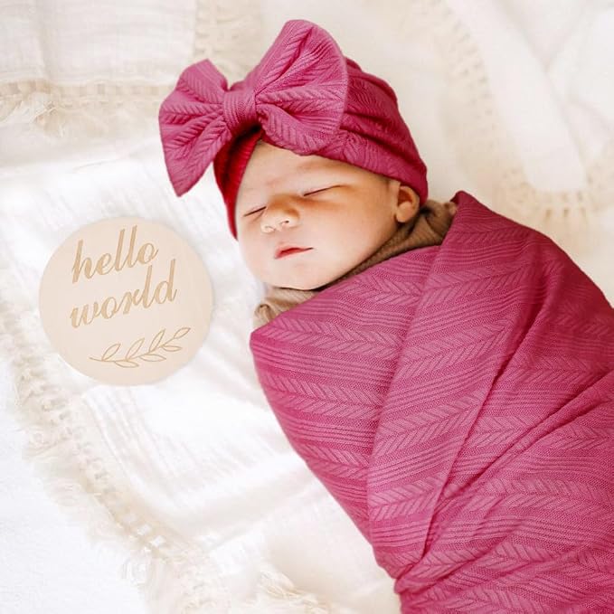 AQOKKA Newborn Receiving Blanket Wheat Ear Bow Hat Hairband Set - Image 2