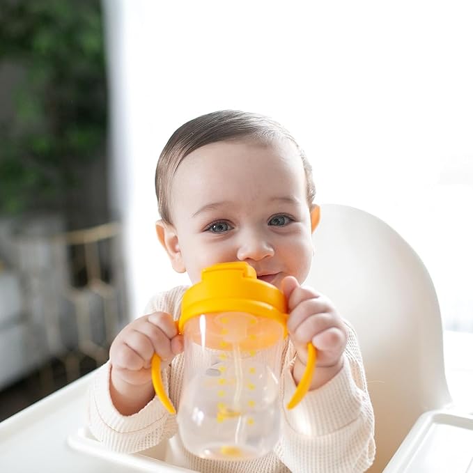 Dr. Brown's Milestones Baby's First Straw Cup, Training Cup with Weighted Straw, 9oz/270mL, Vintage Yellow, BPA Free, 6m+