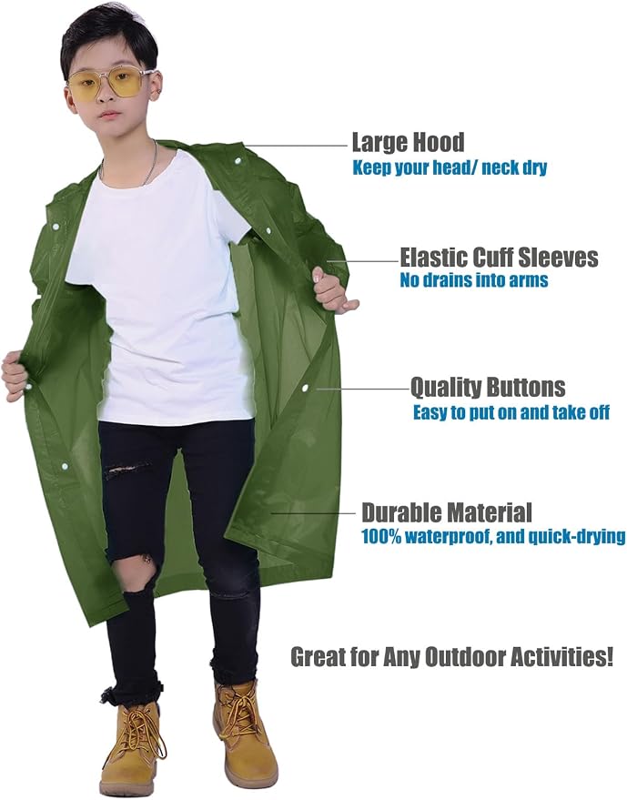 Kids Rain Jacket, 2 Pack Rain Ponchos - Image 4