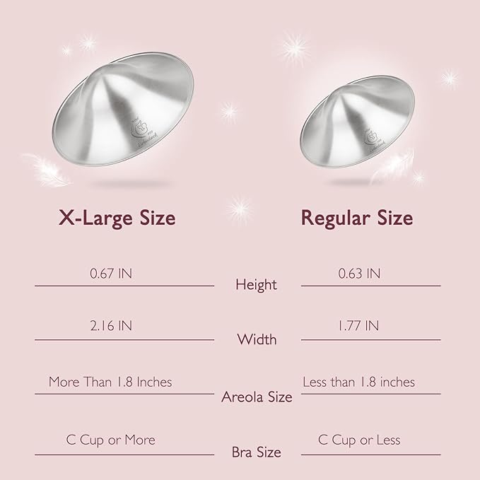 Boboduck The Original Silver Nursing Cups - 999 Silver Nipple Covers Breastfeeding - Protect and Soothe Sore Nipples - Breastfeeding Essentials Silver Nipple Guards with Soft Silicone Ring (X-Large)