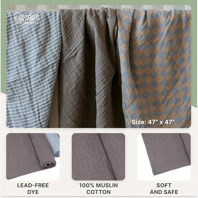 Parker Baby Co. Soft Muslin Baby Swaddle Blankets, 3 Pack - Image 4