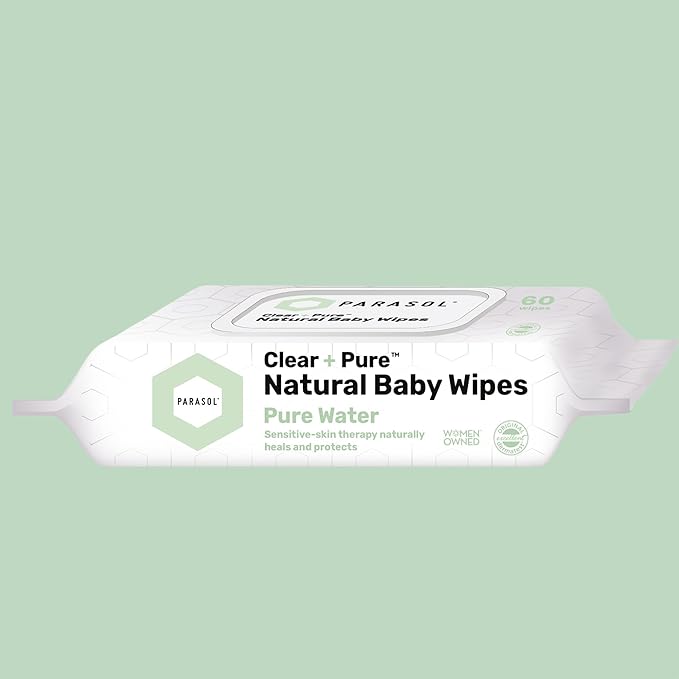 Parasol Clean+Pure Natural Baby Wipes, 99.9% Reverse-Osmosis Water, pH Balanced, Hypoallergenic Wipes, Plant Based, Alcohol-Free and Perfect for Sensitive Skin, 600 Count (10 Packs of 60)