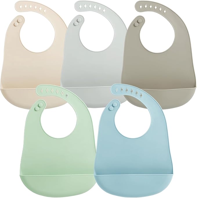 PandaEar 5 Pack Waterproof Silicone Baby Bibs| Super Thin Light Weight Feeding by PandaEar
