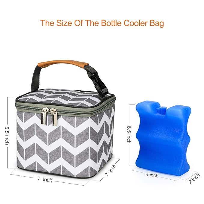 BreastMilk Cooler Bag with Ice Pack Fits 4 Large Baby Bottles Up to 5 Ounce, Baby Bottle Cooler Bag Great for Nursing Mom Daycare