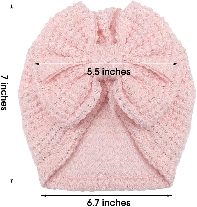 Baby Girls Hair Bow Turban Hat 6PCS Set, Top Bowknot Head Wrap Beanie India Caps - Image 3