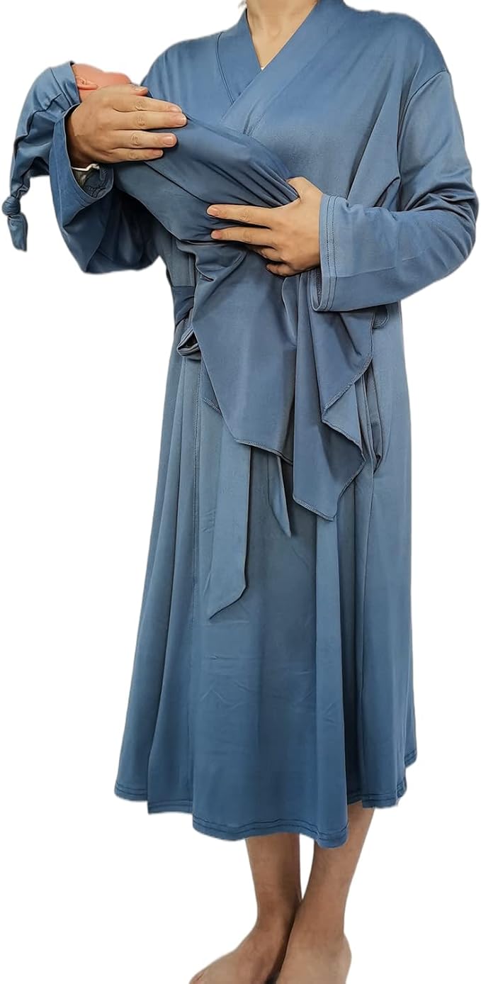 SUFEINI Maternity Robe and Matching Baby Swaddle Blanket Set, Mommy Robe - Image 4