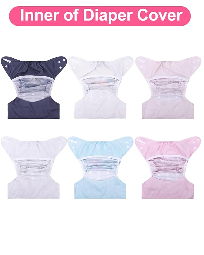 babygoal Cloth Diaper Covers 6 Pack with Wet Bag for Fitted Diapers and Prefolds with Double Gussets, Adjustable and Reusable for Baby Girls 6DCF16-B