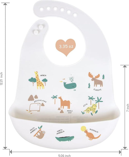 2 Pack Silicone Baby Bibs Adjustable Fit Waterproof Bib With Leak Proof Food Pouch Catcher for Eating Boys Girls