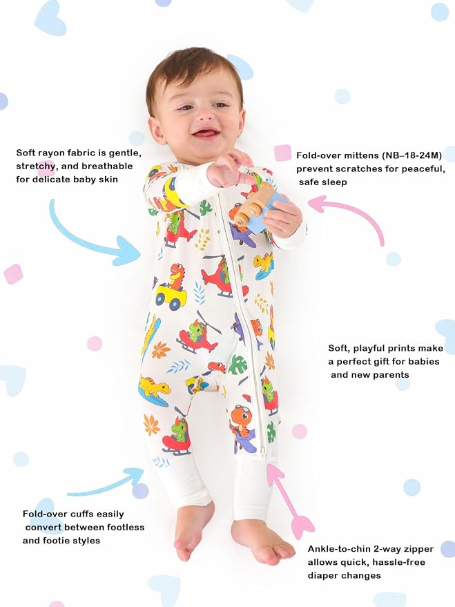 GUISBY Baby Footless Pajamas, Rayon of Bamboo, NB-2T | Rayon of bamboo softness - Image 2