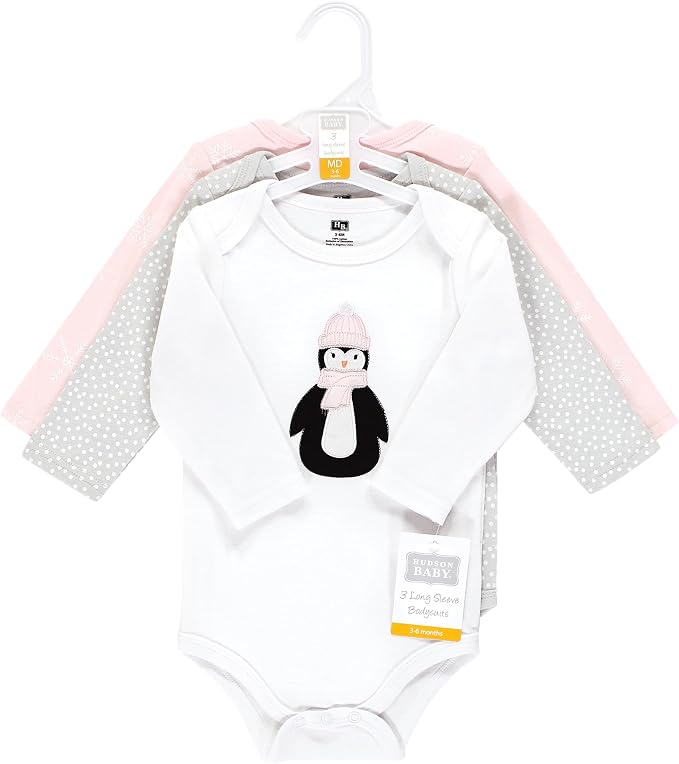 Hudson Baby Baby Girls' Cotton Long-sleeve Bodysuits 3-pack - Image 2