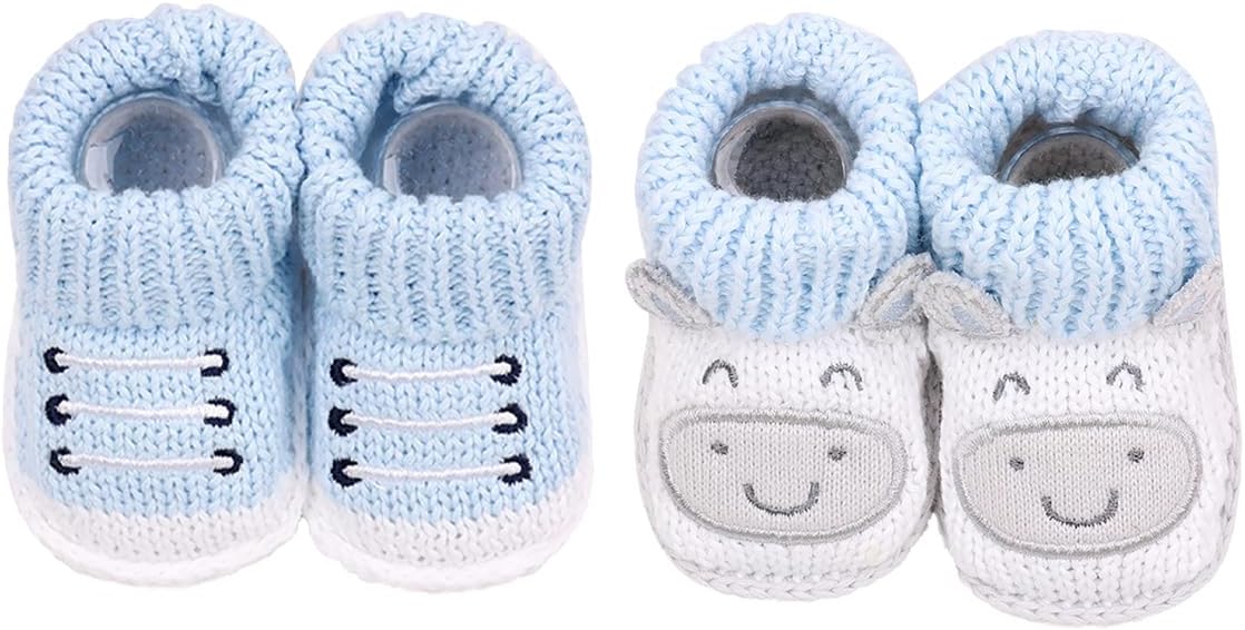 2 Pairs Baby Booties Newborn First Walkers Cozy Shoes Warm Knit Soft Booties - Image 9