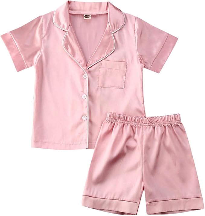 Kids Baby Girl Boy Satin Pajamas Set Button Down Sleep Shirt Top+Long Pants by SAYOO-Alljustforkids