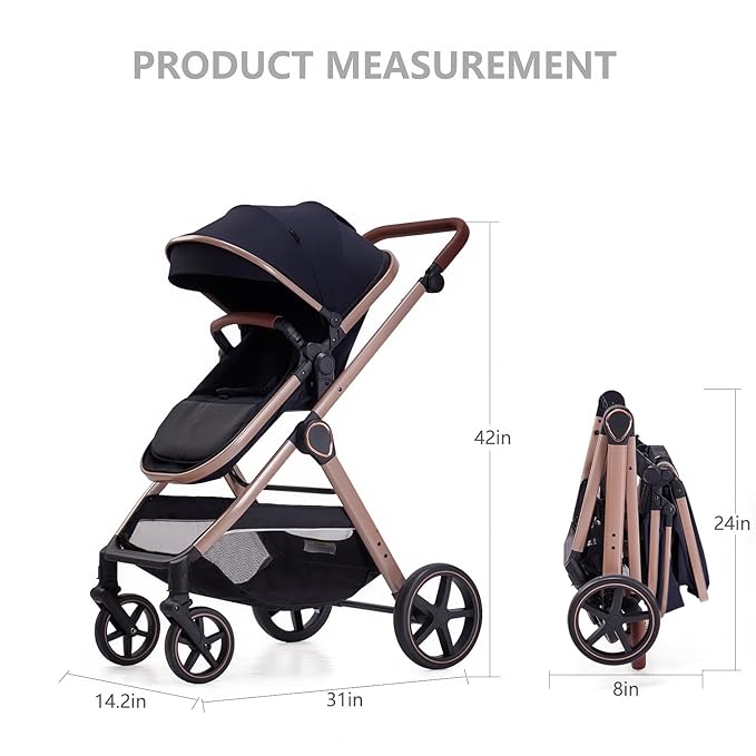 2 in 1 Baby Stroller, Newborn Infant Toddler Convertible Bassinet Pram Stroller for 0-36 Months Old Babies (Black)