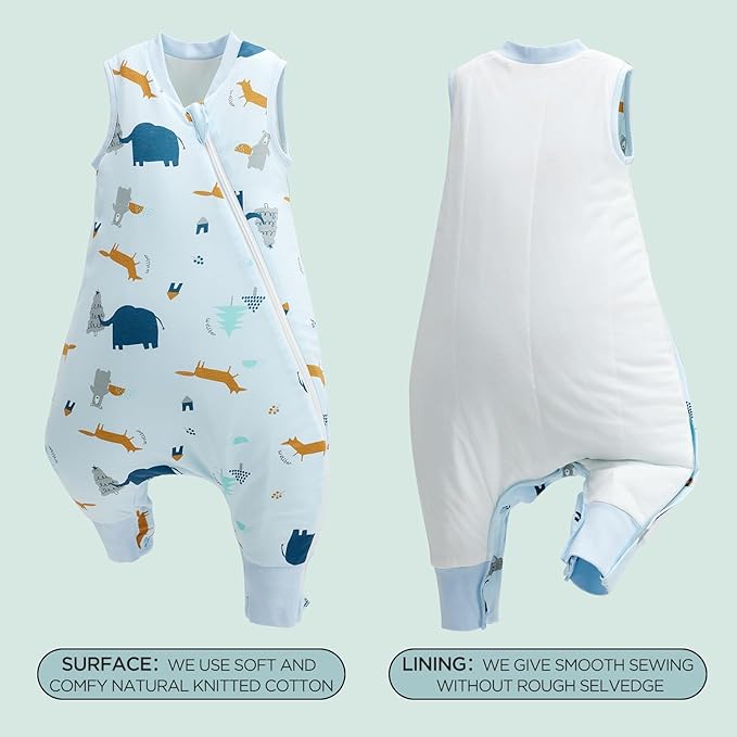 Duomiaomiao 2.5 TOG Toddler Sleep Sack 3-4T 100% Cotton Winter Side Open Zipper Baby Sleep Sack with Feet, Warm Toddler Wearable Blanket
