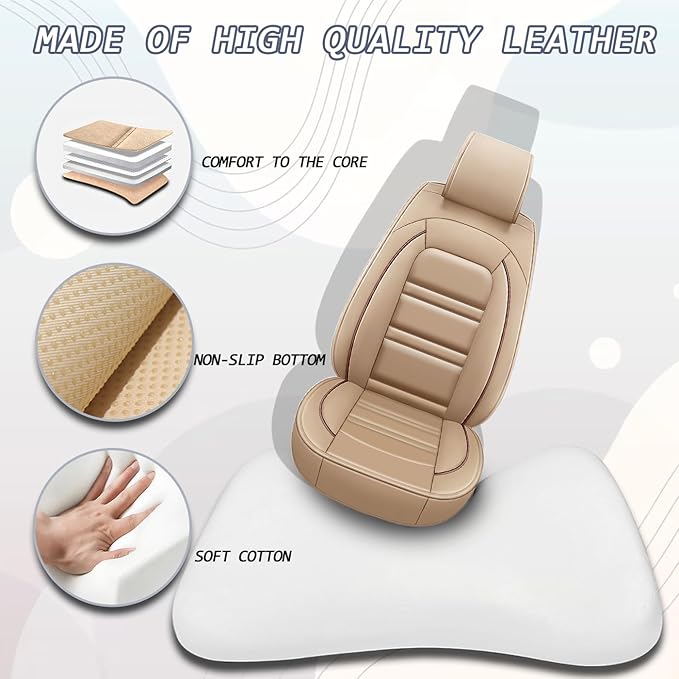 Seat Cover for Nissan Car Versa 2007-2025 | Car Seat Covers Front Seats, Waterproof Seat Protectors, Automotive Front Seat Covers (Front Seat, Beige)