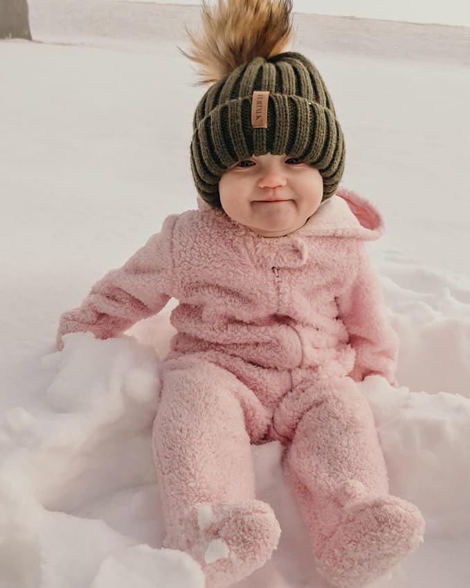 FURTALK Kids Winter Hat Toddler Knitted Beanie with Faux Fur Pom Poms for Baby Girls Boys