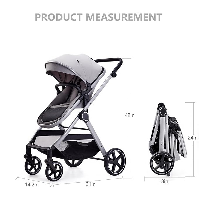 2 in 1 Baby Stroller, Newborn Infant Toddler Convertible Pram Stroller for 0-36 Months Old Babies (Grey)