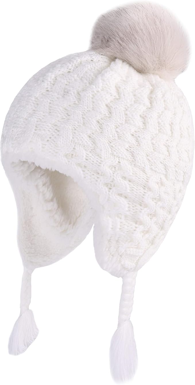 LANGZHEN Toddler Kids Infant Winter Hat,Earflap Knit Warm Cap Fleece Lined Beanie for Baby Boys Girls