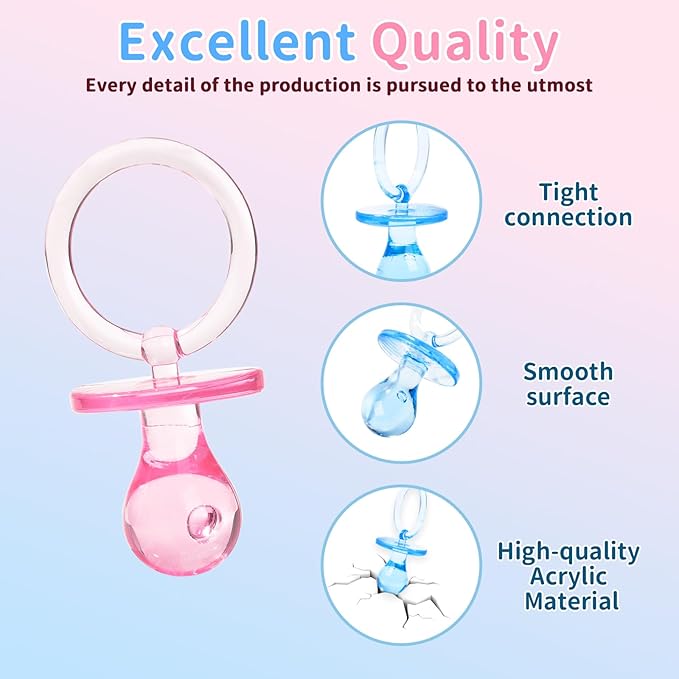 72 Pcs Baby Shower Pacifiers, 2.75’’ Plastic Pacifiers for Baby Shower Game, Baby Shower Decoration DIY, Gender Reveal Party Table Scatter/Baby Shower Party Favors, Pink & Blue