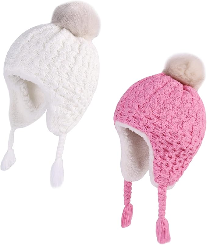 LANGZHEN Toddler Kids Infant Winter Hat,Earflap Knit Warm Cap Fleece Lined Beanie for Baby Boys Girls