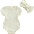 FOCUSNORM Baby Girl Summer Clothes Ribbed Short Sleeve Romper Solid Color by FOCUSNORM