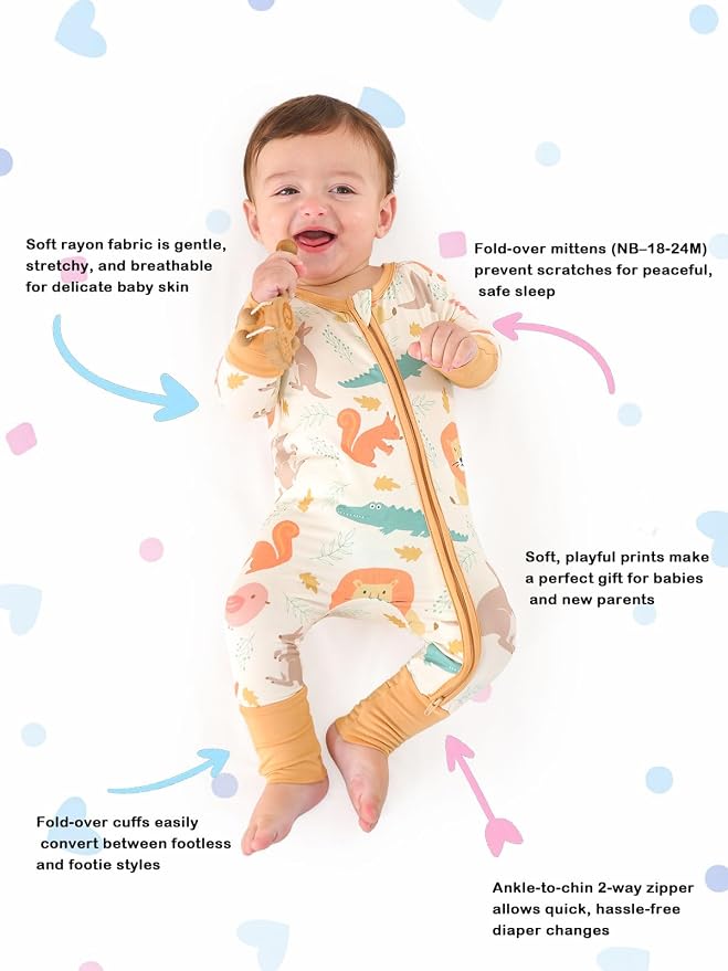GUISBY Baby Footless Pajamas, Rayon of Bamboo, NB-2T | Rayon of bamboo softness - Image 2