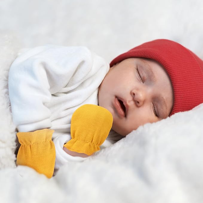 AQOKKA Newborn Baby Mittens No Scratch Cotton Elastic Wrist Gloves Infant - Image 3