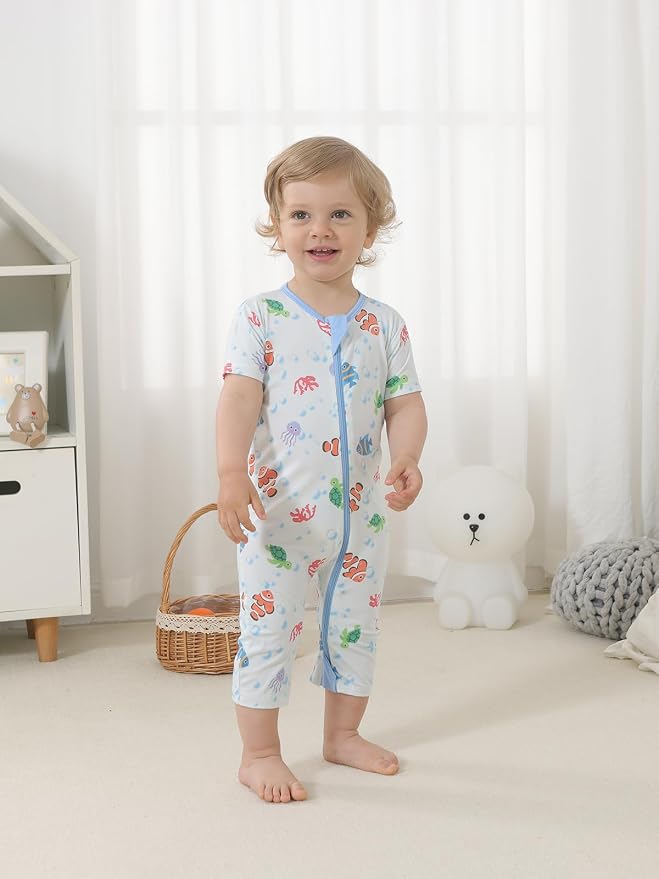 GUISBY Baby Rayon of Bamboo Short Sleeve Footless Zipper Romper 2 Pack | Soft - Image 3
