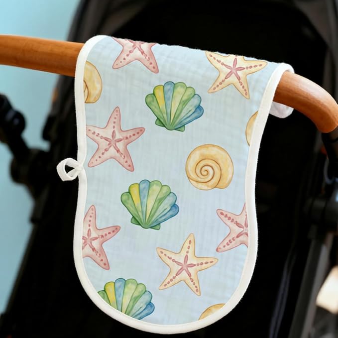 6 Pack Ocean Theme Baby Burp Cloths, 20x10 Contoured Burp Rags - Image 2