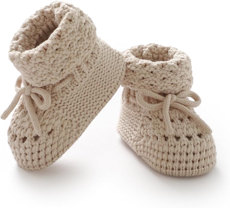 Baby Booties 100% Cotton Knitted Newborn First Cozy Warm Crib Shoes by Rebolly