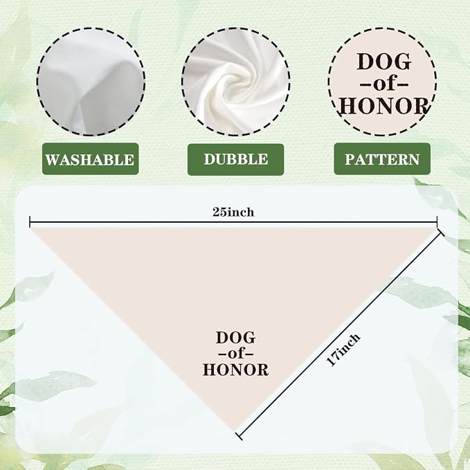 Dog of Honor Wedding Bandana, Adjustable Triangle Pet Scarf, Elegant Beige Dog - Image 2