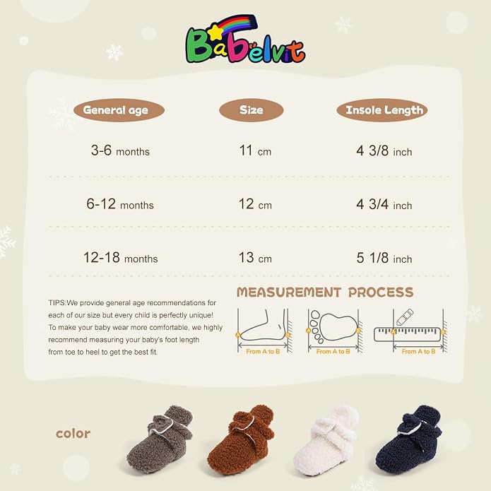Babelvit Newborn Baby Boy Girl Soft Fleece Booties Stay On Infant Slippers - Image 6