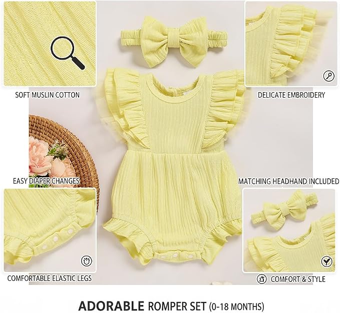 TITKKOP Ruffle Bubble Romper for Baby Girl | One-Piece Shorts Jumpsuit | Summer - Image 6