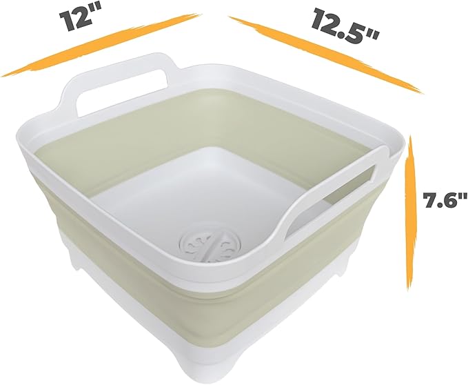 Collapsible Wash Basin for Baby Bottles - 2.4 Gallons Portable Wash Bin for RV Camping Sink, Space-Saving Dish Tub (Green)