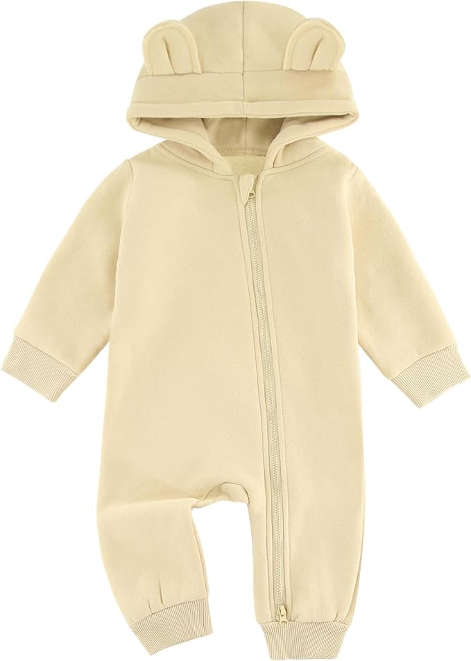 Baby Jumpsuit Hoodie Romper Zipper Long Sleeve One Piece Outfits Warm Clothes by GLEAMINGGRAIN