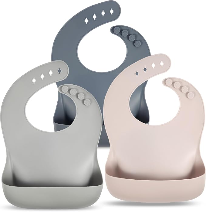 Eascrozn Silicone Bibs for Babies Toddler Set of 3, BPA Free | Soft Adjustable by Eascrozn