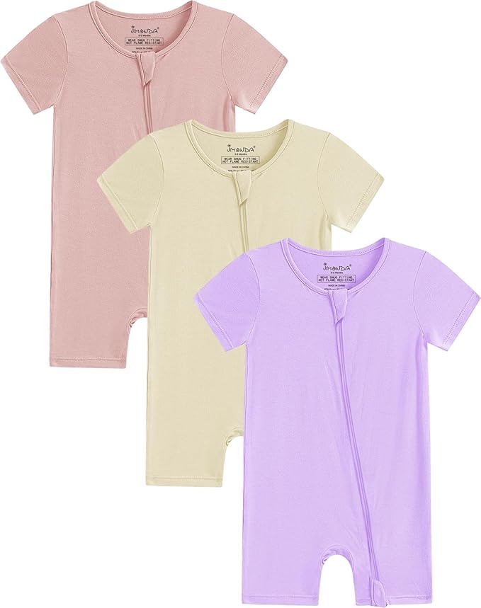 Jimonda Baby Bamboo Rayon Rompers Short Sleeve 3pc Pjs by JimondaBaby