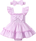 Baby Girl Smocked Romper Dress Ruffle Bow Summer Outfit by Megeoly