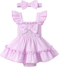 Baby Girl Smocked Romper Dress Ruffle Bow Summer Outfit by Megeoly