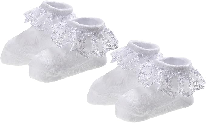 EPEIUS Baby Girl Ruffle Socks, Eyelet Frilly Lace Socks by EPEIUS