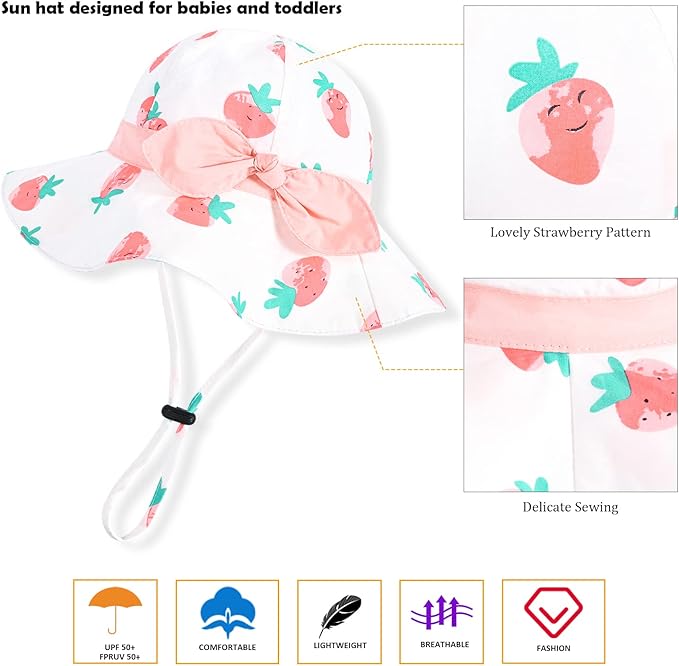 Baby Girl Sun Hat with UPF 50+ Outdoor Adjustable Beach Hat with Wide Brim Bucket Hats