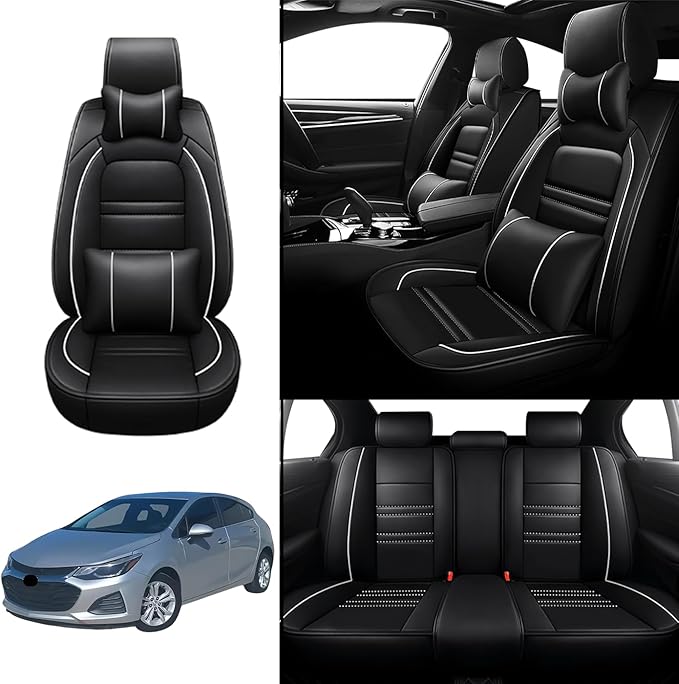 Car Seat Covers for Cruze 2011-2019 | 5-Seats Seat Covers, Waterproof Seat Protectors, Automotive Seat Covers (Full Set with Pillow,Black&White Line)