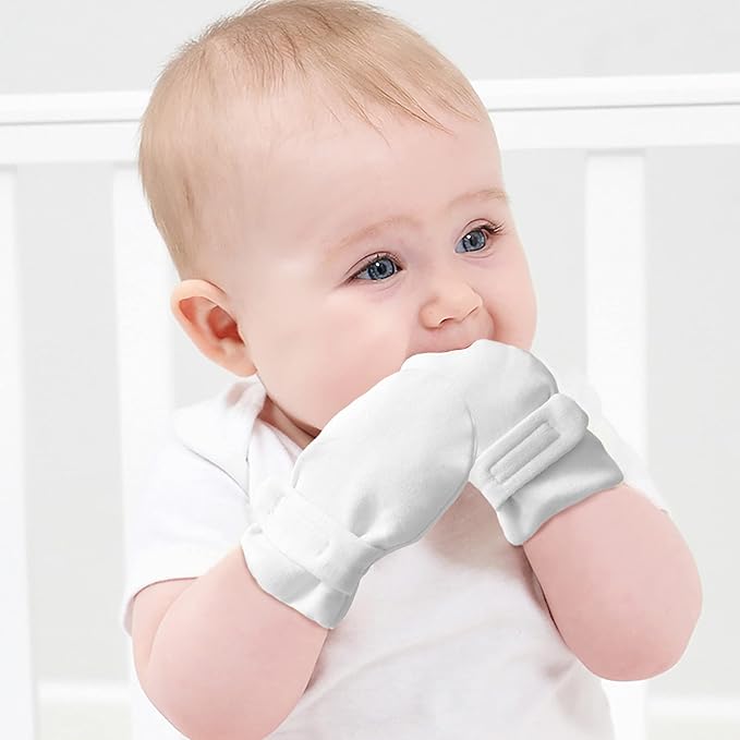Newborn Baby No Scratch Mittens Stay On, 100% Cotton Breathable, Adjustable - Image 4