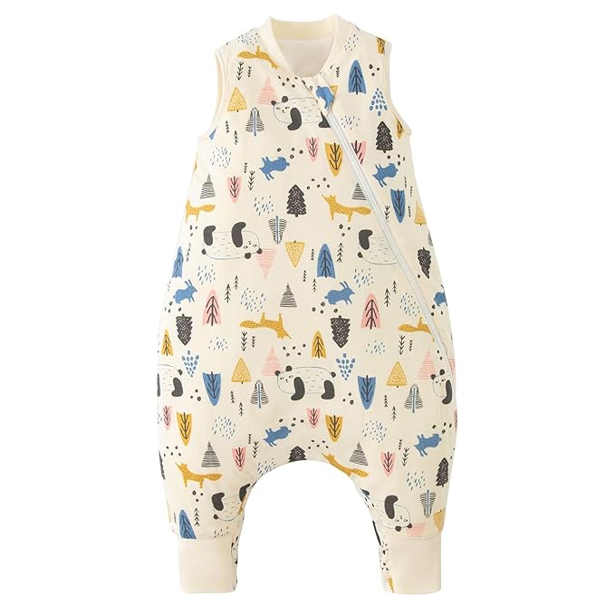 Duomiaomiao 1.5 TOG Toddler Sleep Sack 12-24 Months 100% Cotton Four Season Side Open Zipper Baby Sleep Sack with Feet, Breathable Toddler Wearable Blanket
